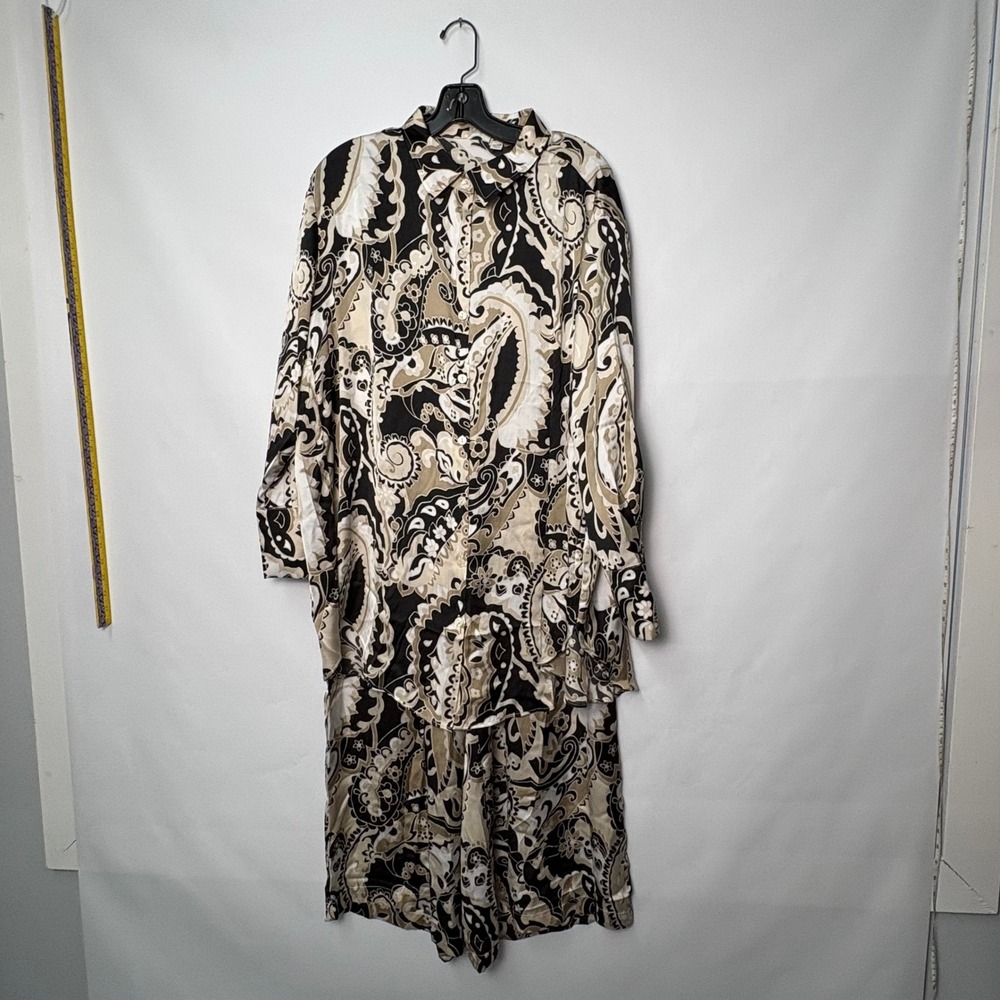 Cato Womens Plus Size 18/20W Paisley Two Piece Pant Set Black Beige Wide Leg